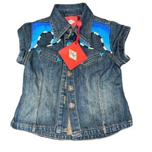 Bundle lot of 2 toddler Oilily embroidered jean vest & floral rain coat.😎🔥😊